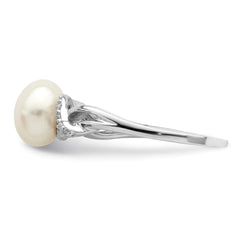 Sterling Silver Rhodium-plated 8-9mm White FWC Pearl CZ Ring