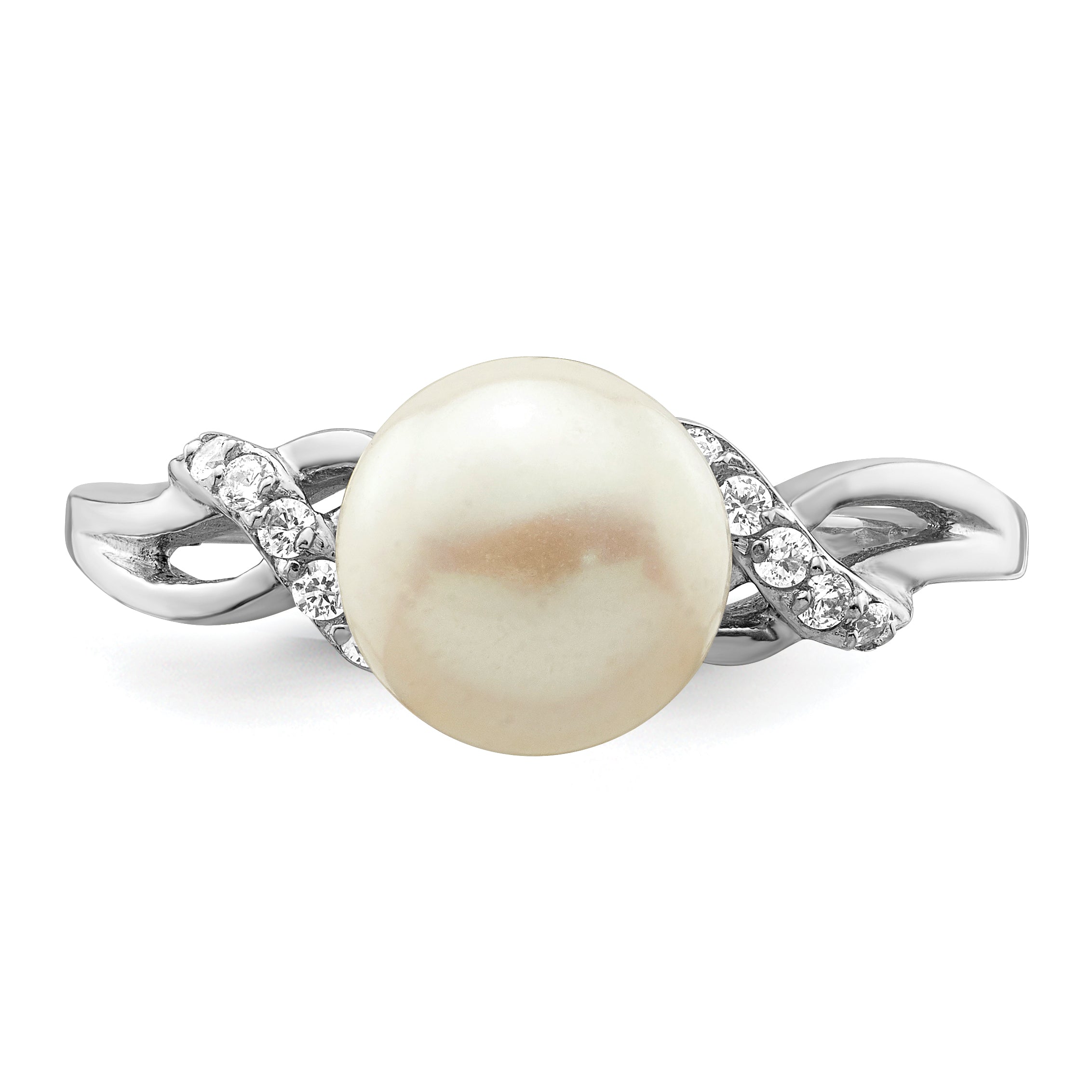 Sterling Silver Rhodium-plated 8-9mm White FWC Pearl CZ Ring