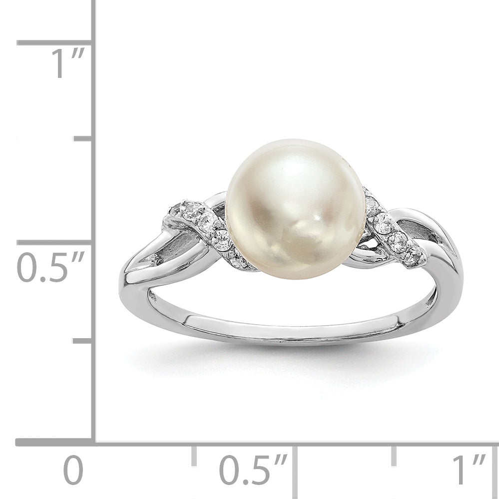 Sterling Silver Rhodium-plated 8-9mm White FWC Pearl CZ Ring