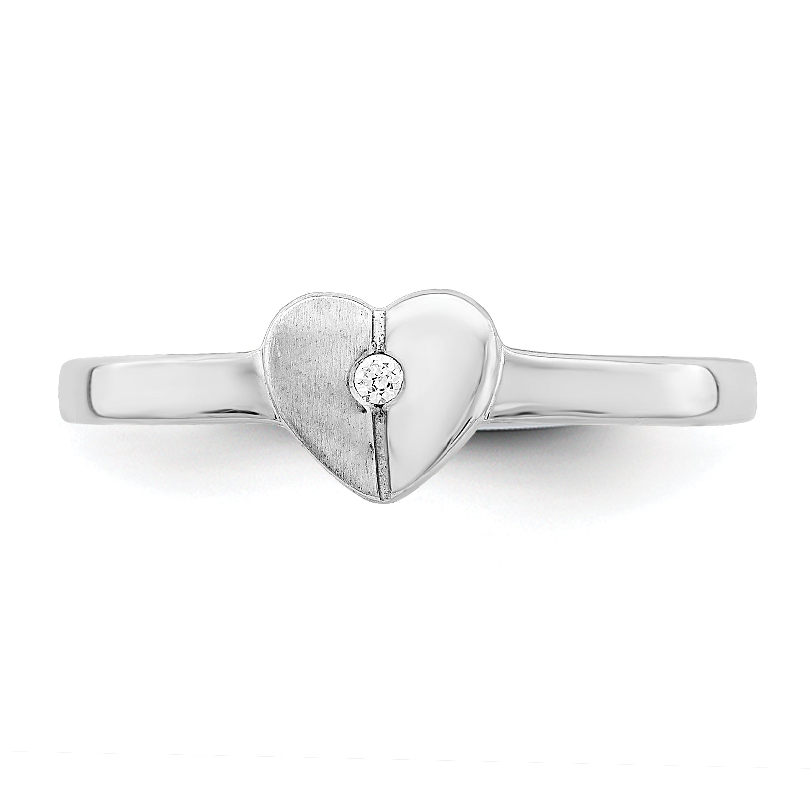 Sterling Silver Polished & Satin CZ Heart Children's Ring