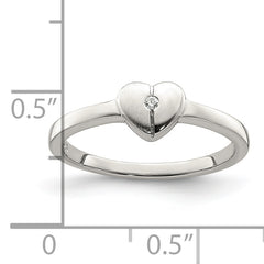 Sterling Silver Polished & Satin CZ Heart Children's Ring