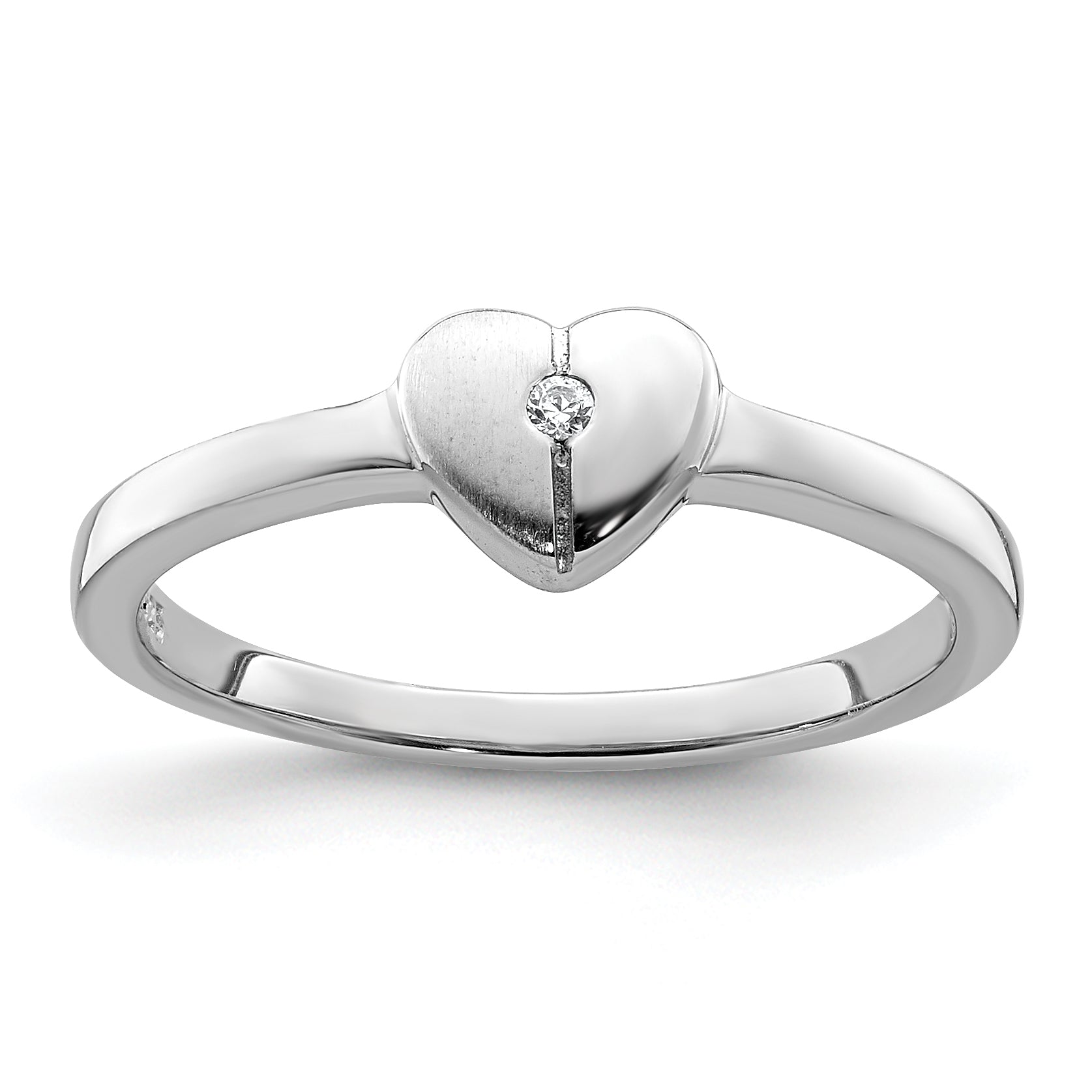 Sterling Silver Rhodium-plated Polished CZ Heart Ring