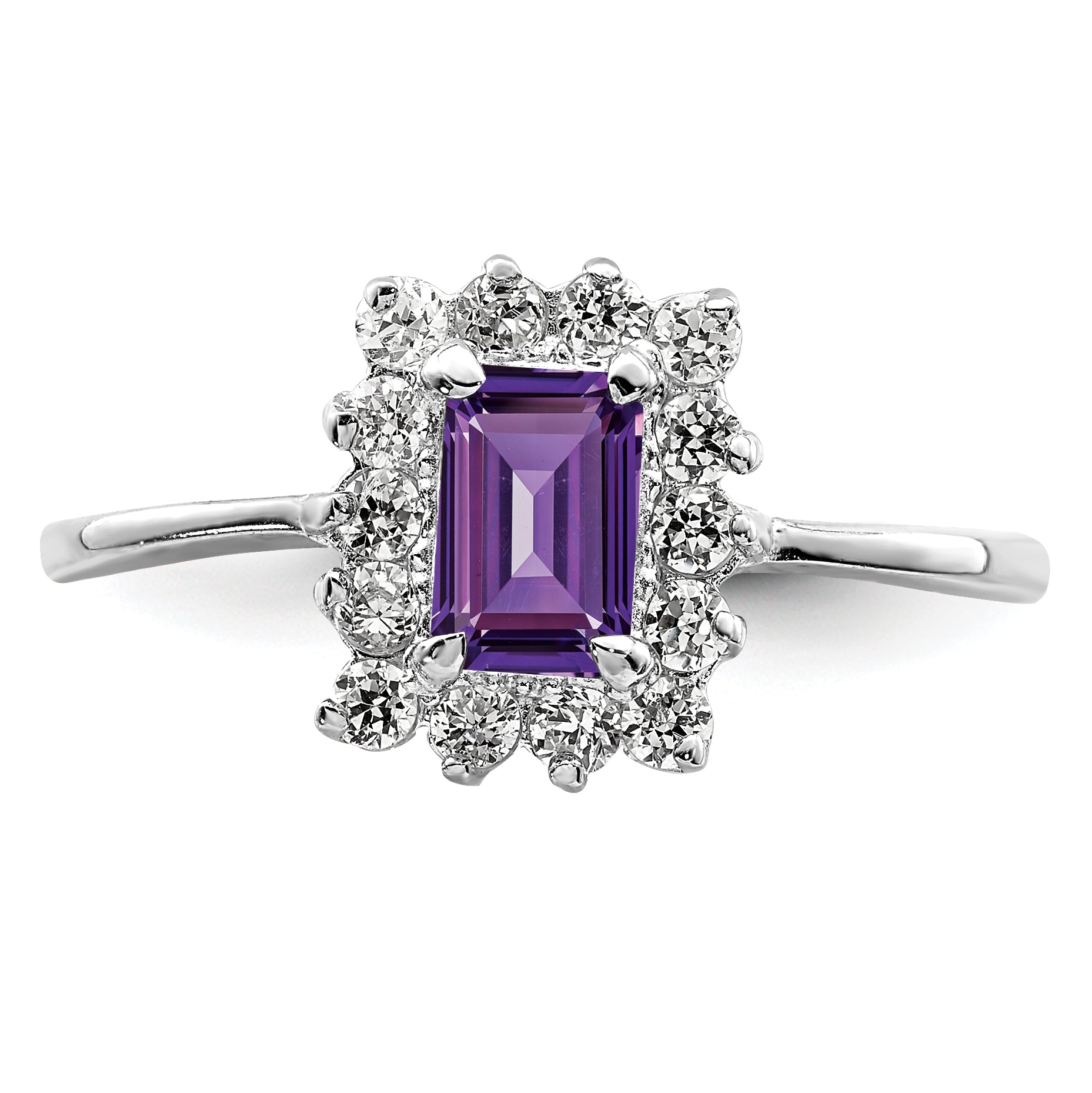 Sterling Silver Rhodium-plated Amethyst and CZ Ring