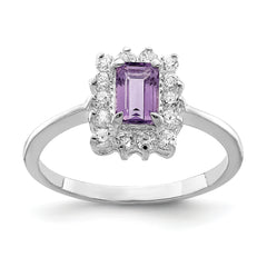 Sterling Silver Rhodium-plated Amethyst and CZ Ring