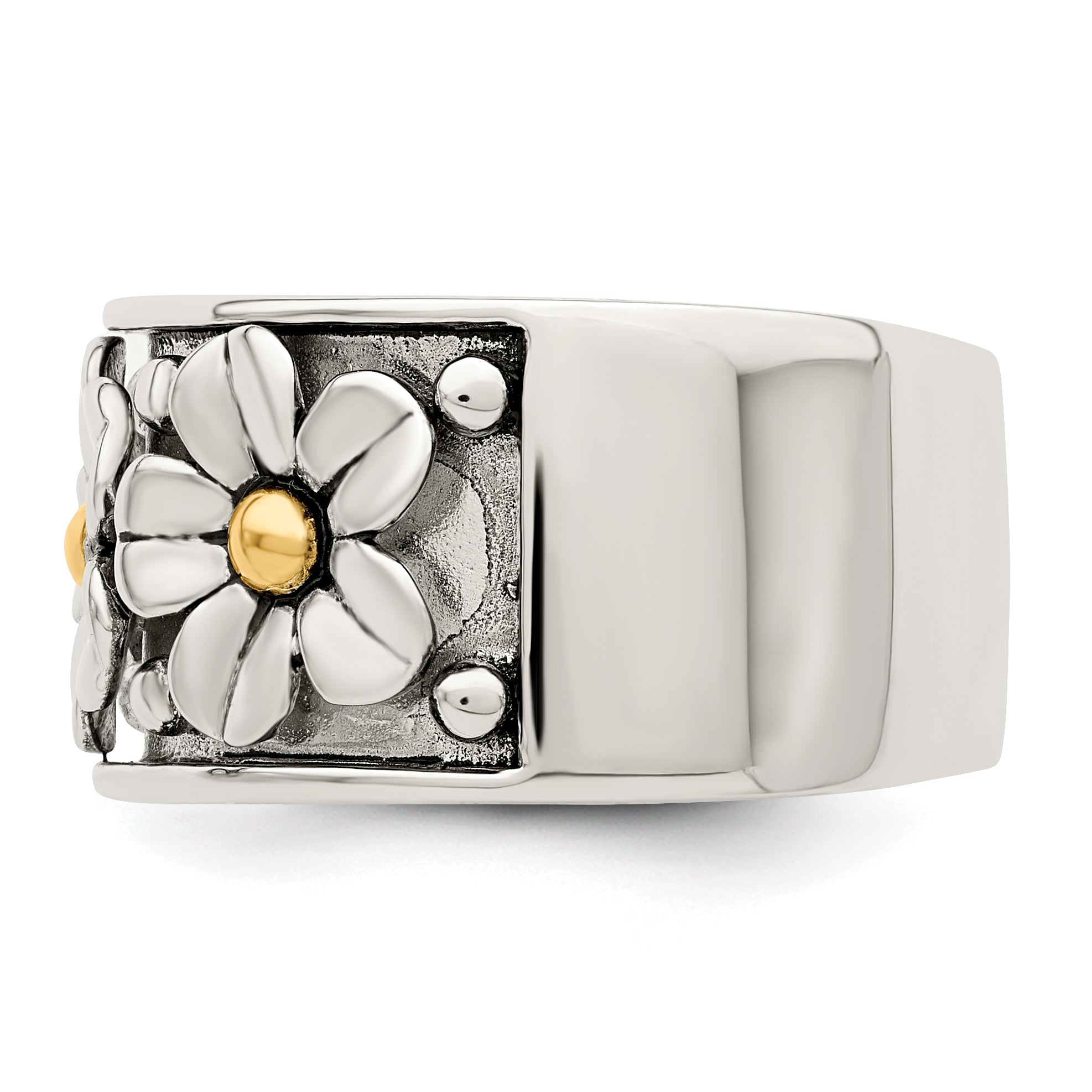 Sterling Silver Antiqued With 14k Gold Centers Daisy Ring