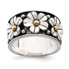 Sterling Silver Antiqued With 14k Gold Centers Daisy Ring