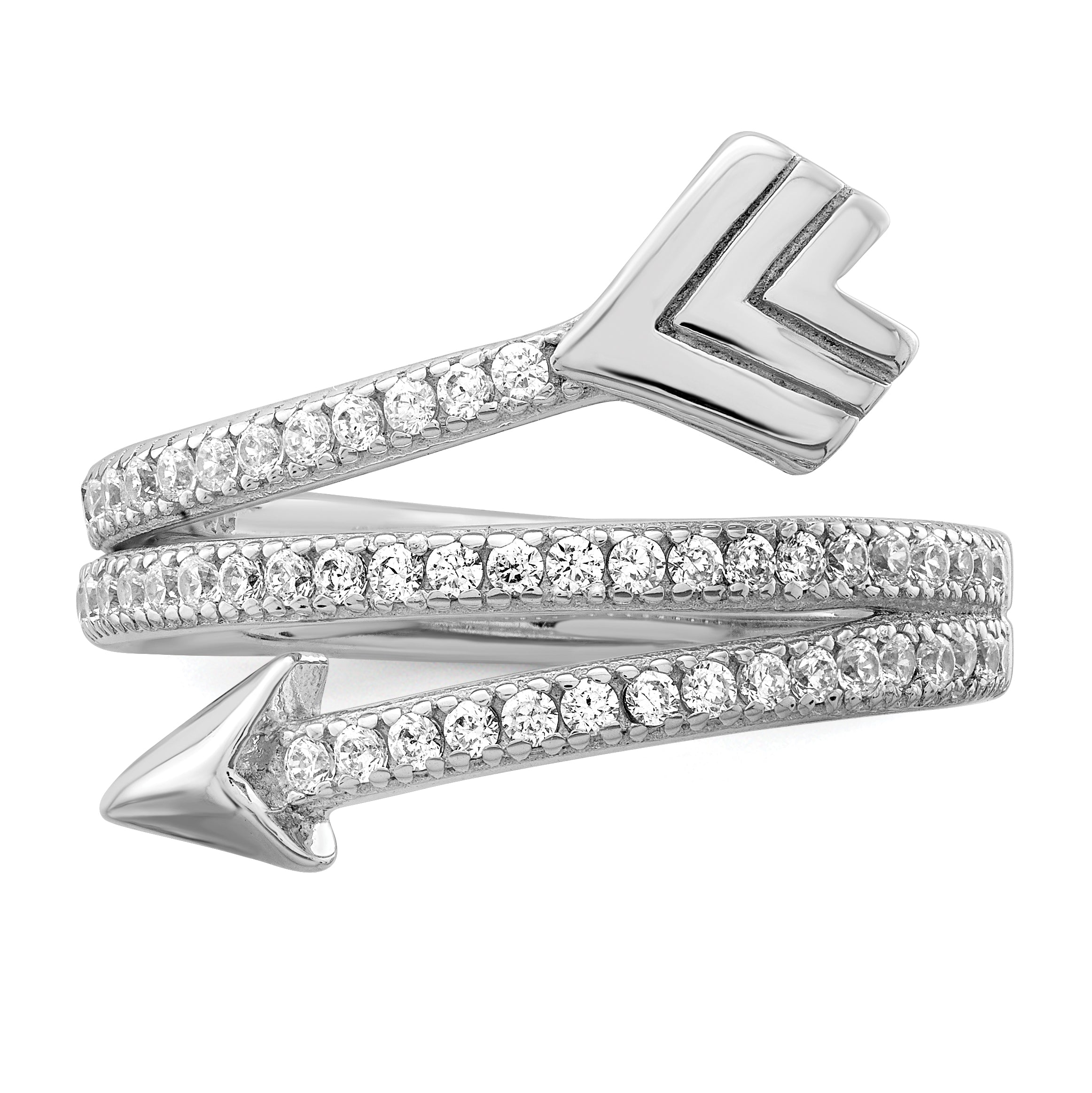 Sterling Silver Rhodium-plated Polished CZ Arrow Ring