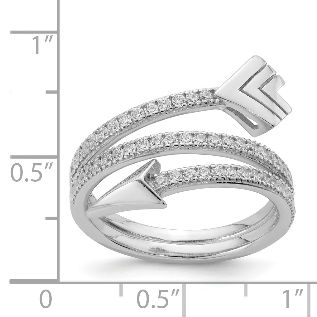 Sterling Silver Rhodium-plated Polished CZ Arrow Ring