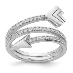 Sterling Silver Rhodium-plated Polished CZ Arrow Ring