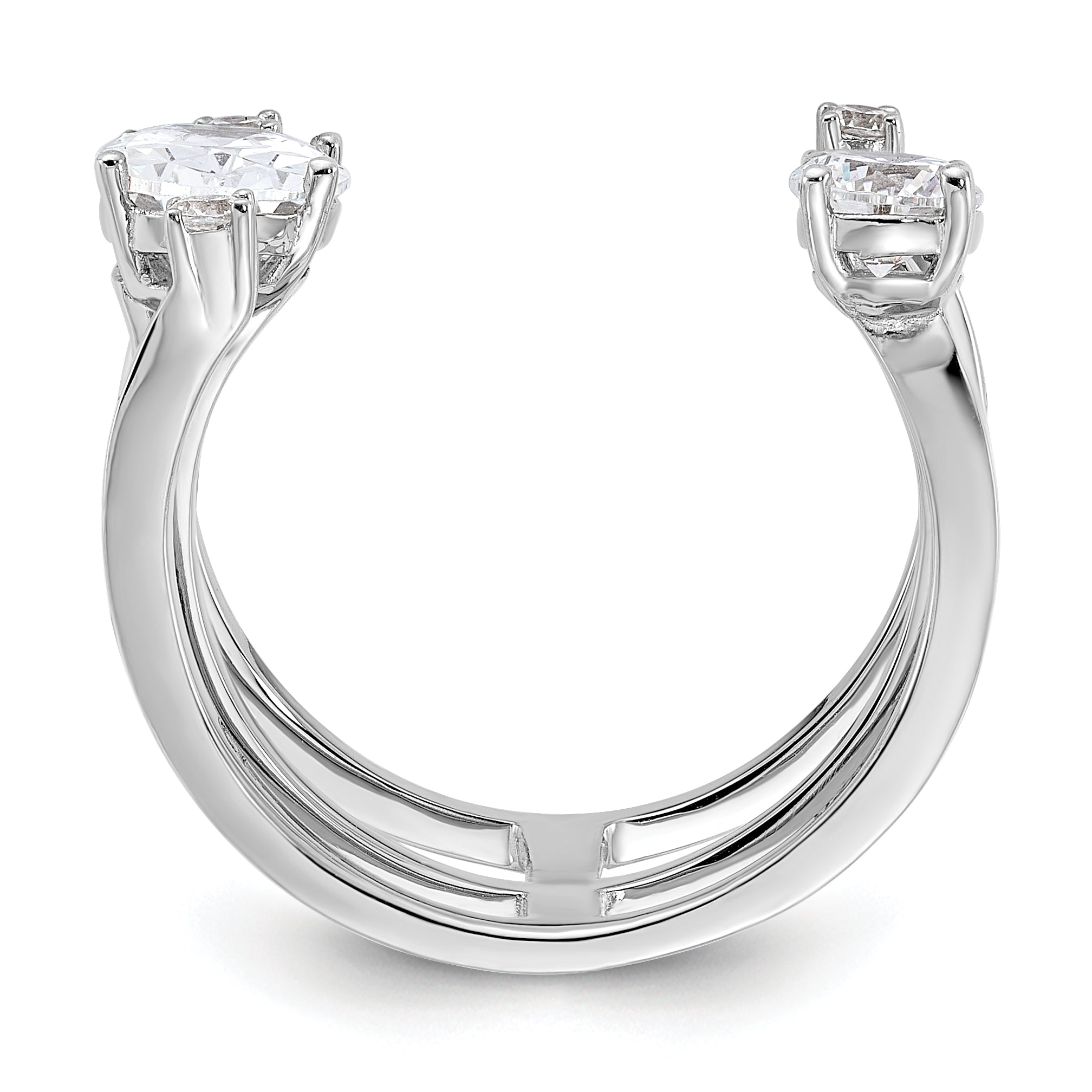 Sterling Silver Rhodium-plated CZ Adjustable Ring