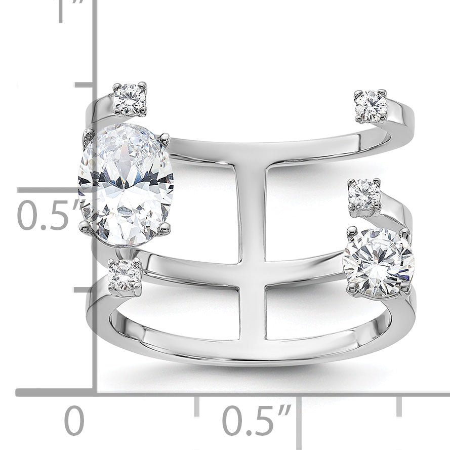 Sterling Silver Rhodium-plated CZ Adjustable Ring