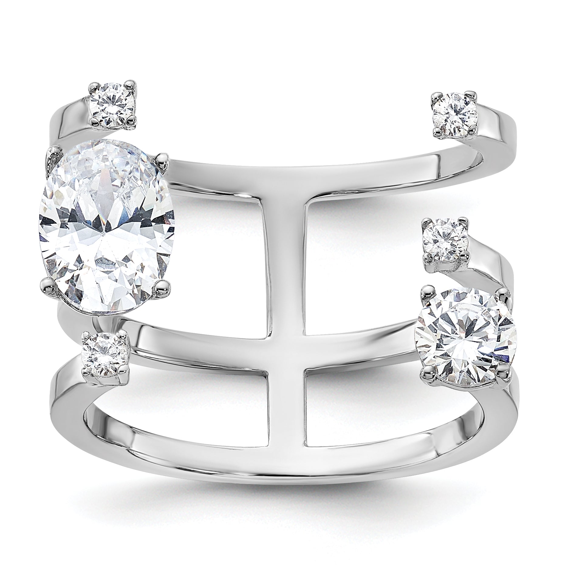 Sterling Silver Rhodium-plated CZ Adjustable Ring