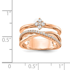 Sterling Shimmer Sterling Silver Rose-tone Flash Rose Gold-plated 27 Stone CZ Ring