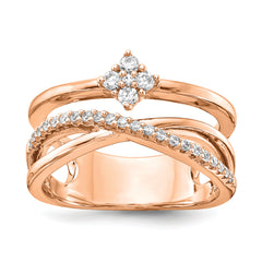 Sterling Shimmer Sterling Silver Rose-tone Flash Rose Gold-plated 27 Stone CZ Ring