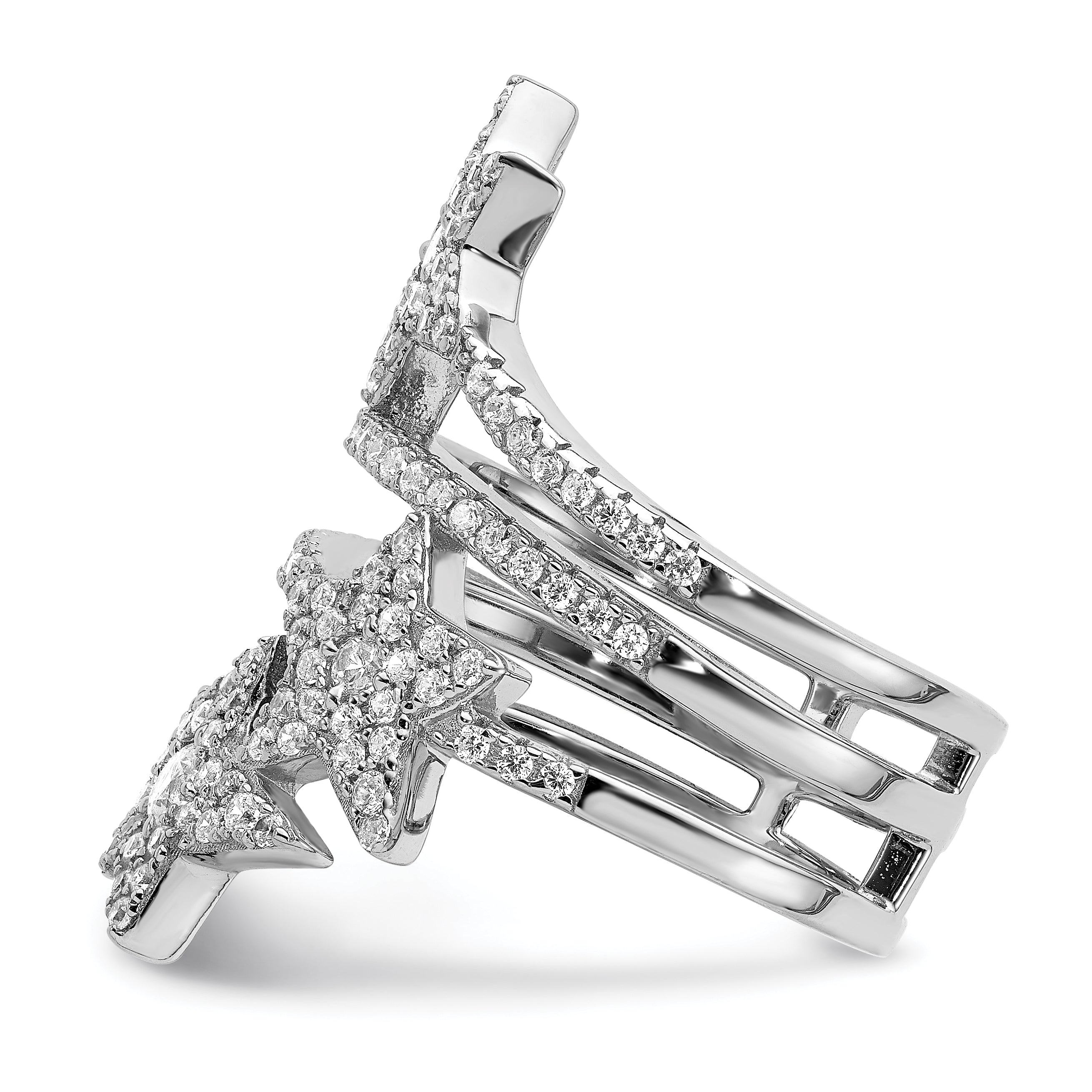 Sterling Silver Rhodium-plated CZ Star Ring