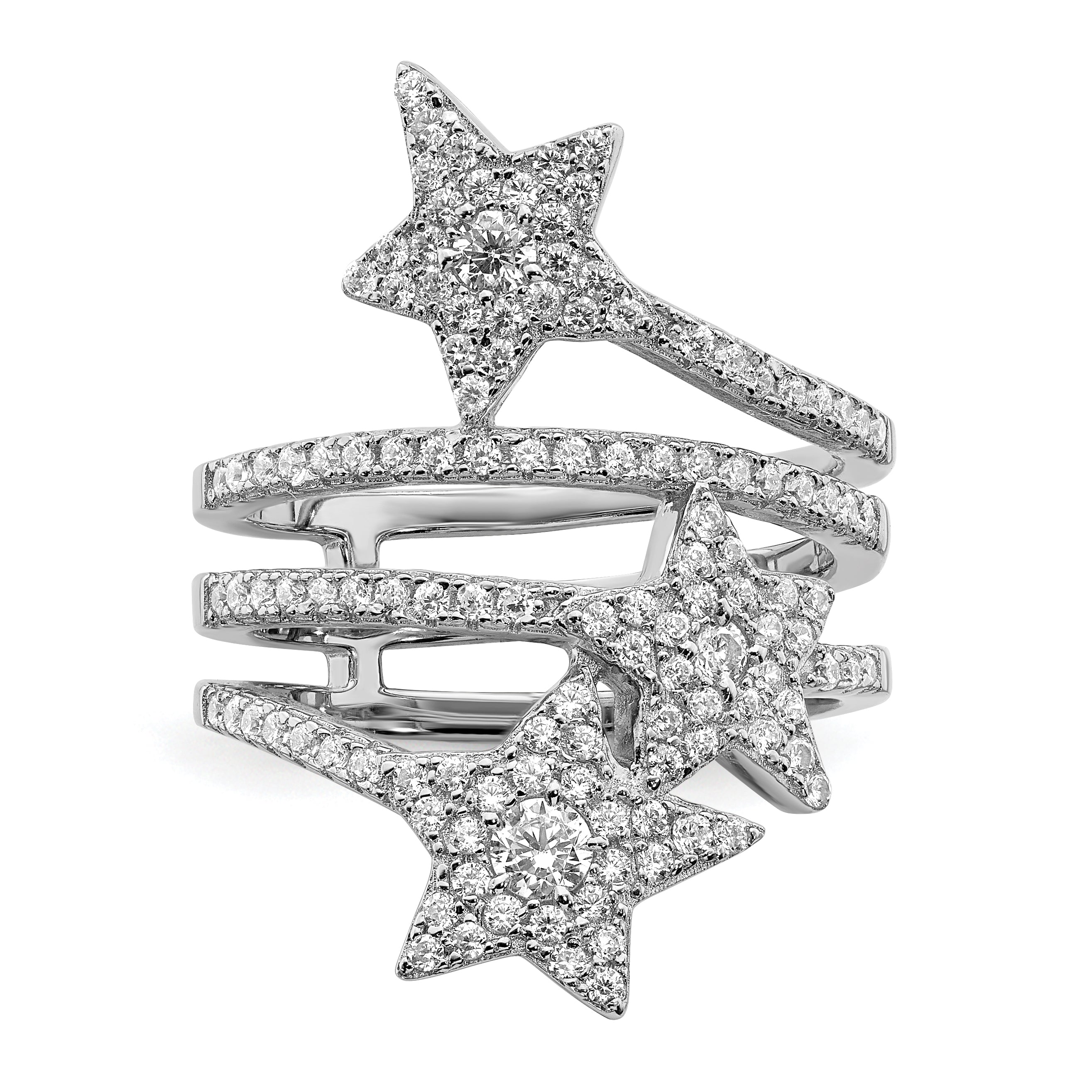 Sterling Silver Rhodium-plated CZ Star Ring