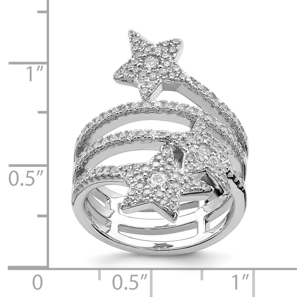 Sterling Silver Rhodium-plated CZ Star Ring