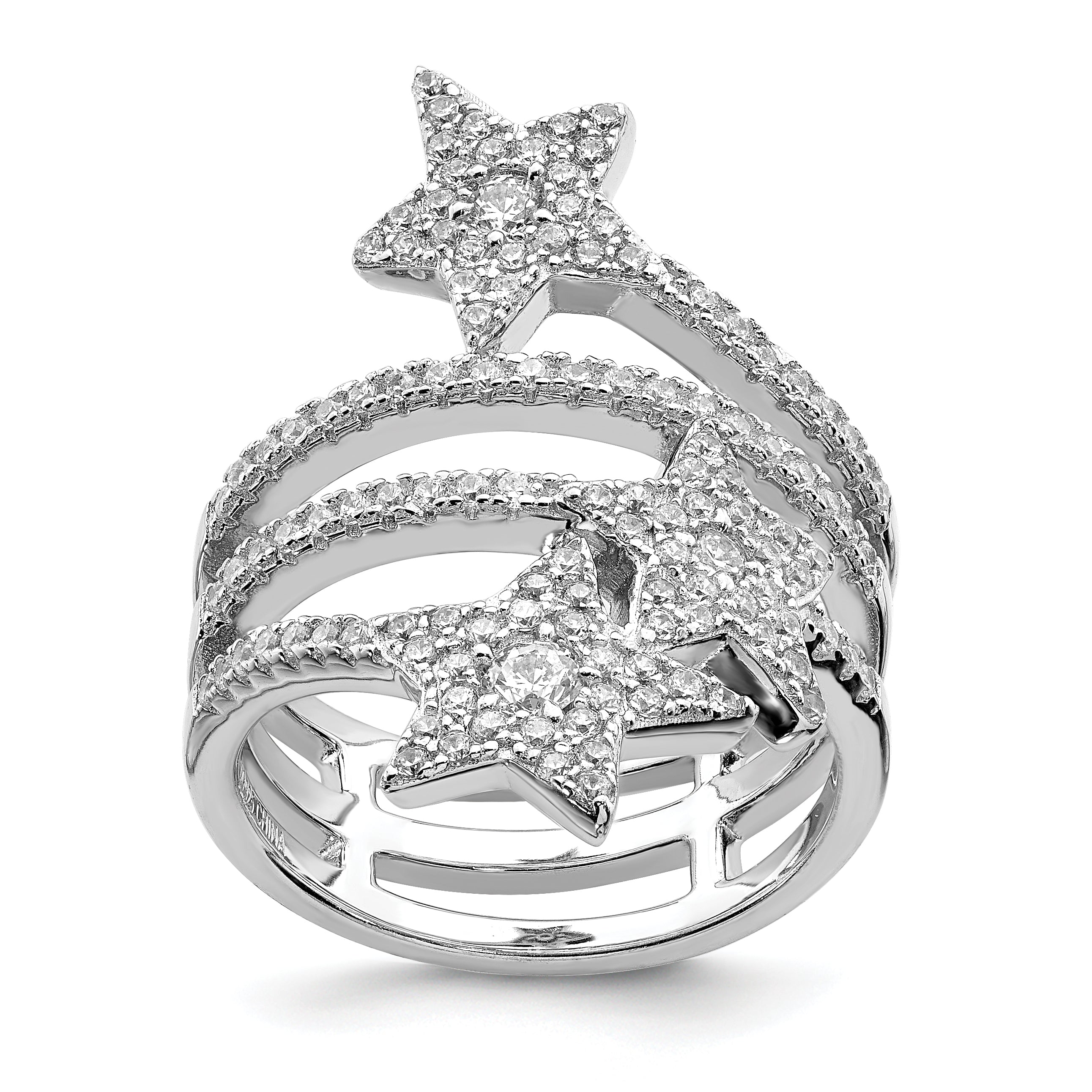 Sterling Silver Rhodium-plated CZ Star Ring