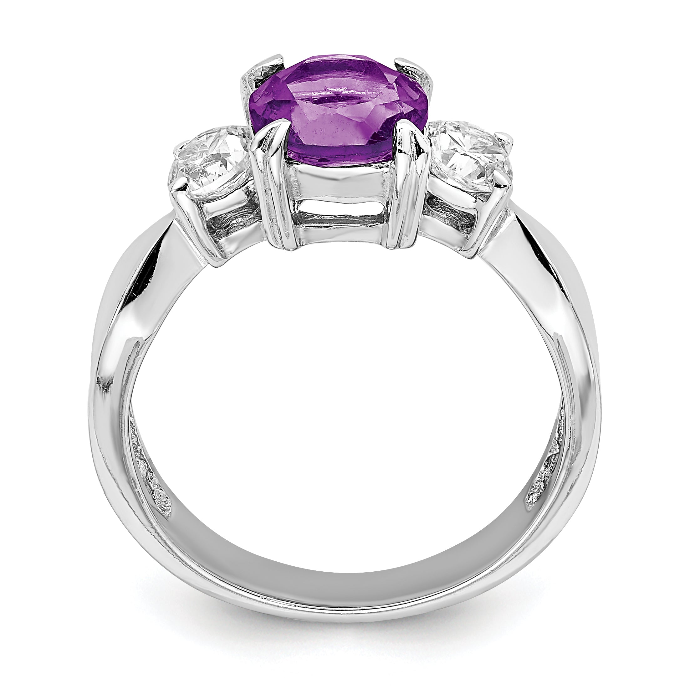 Sterling Silver Rhodium-plated Amethyst and CZ Ring