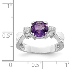 Sterling Silver Rhodium-plated Amethyst and CZ Ring