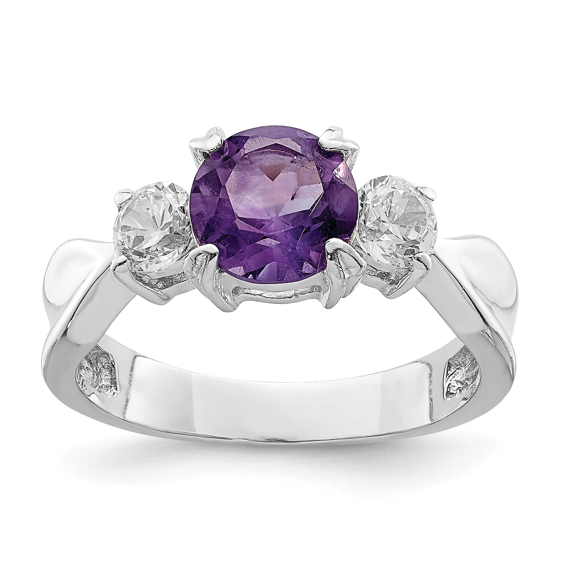 Sterling Silver Rhodium-plated Amethyst and CZ Ring