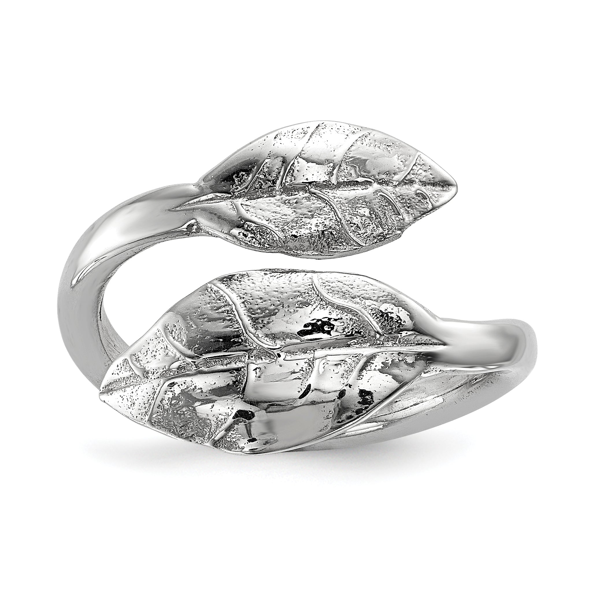 Sterling Silver Rhodium-plated Leaf Ring