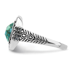 Sterling Silver Rhodium-plated Oxidized Faceted Recon. Turquoise Ring