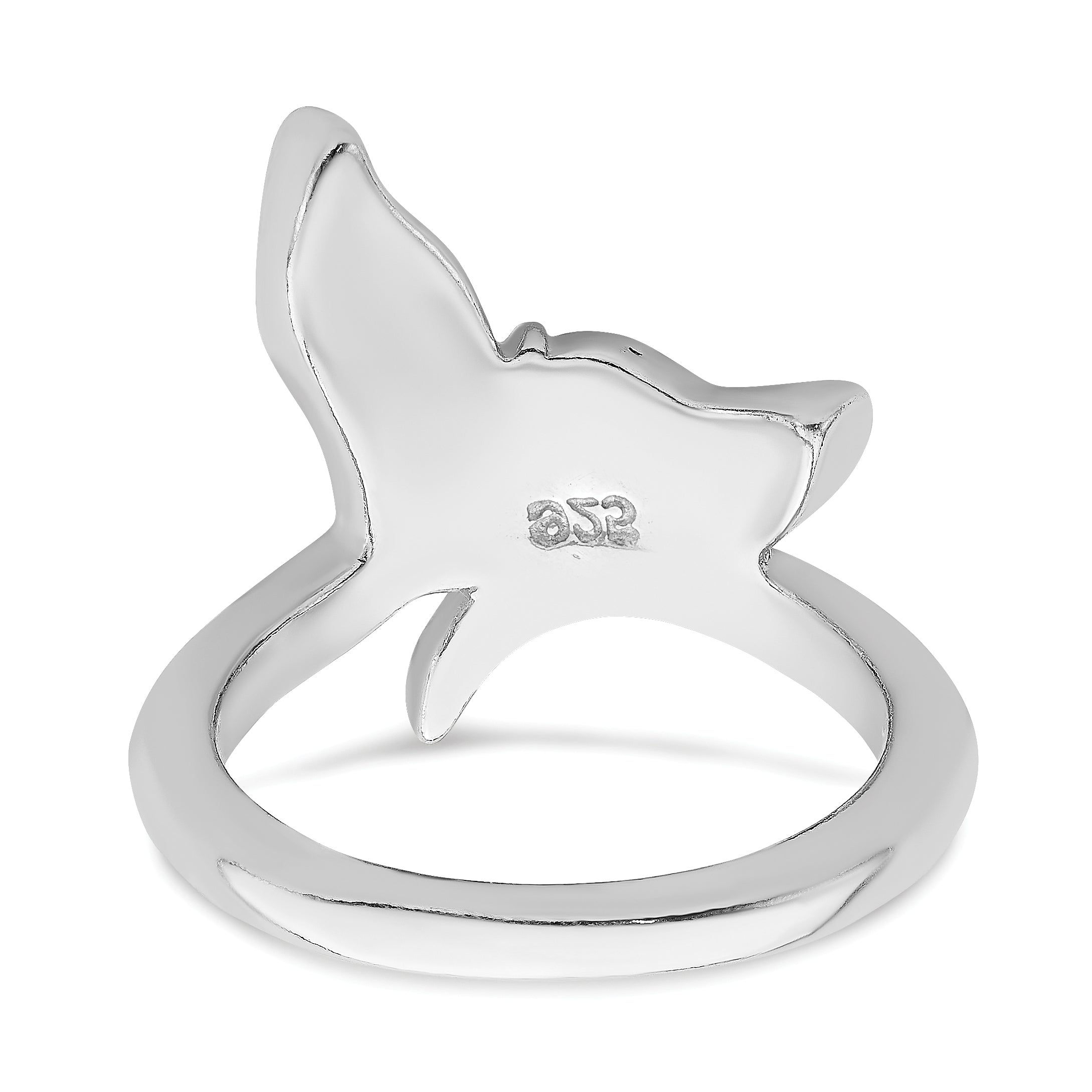 Sterling Silver Rhod-plated Blue Inlay Created Opal Whale Tail Ring