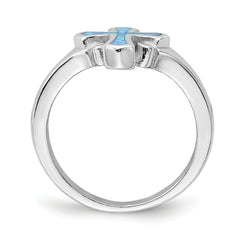 Sterling Silver Rhodium-plated Blue Inlay Created Opal Cross Ring