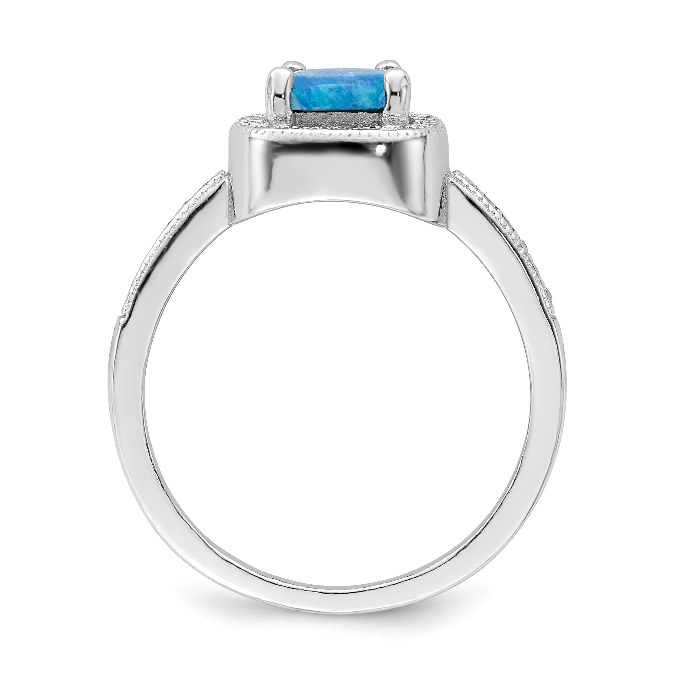 Sterling Silver Rhodium-plated Square Blue Created Opal CZ Ring