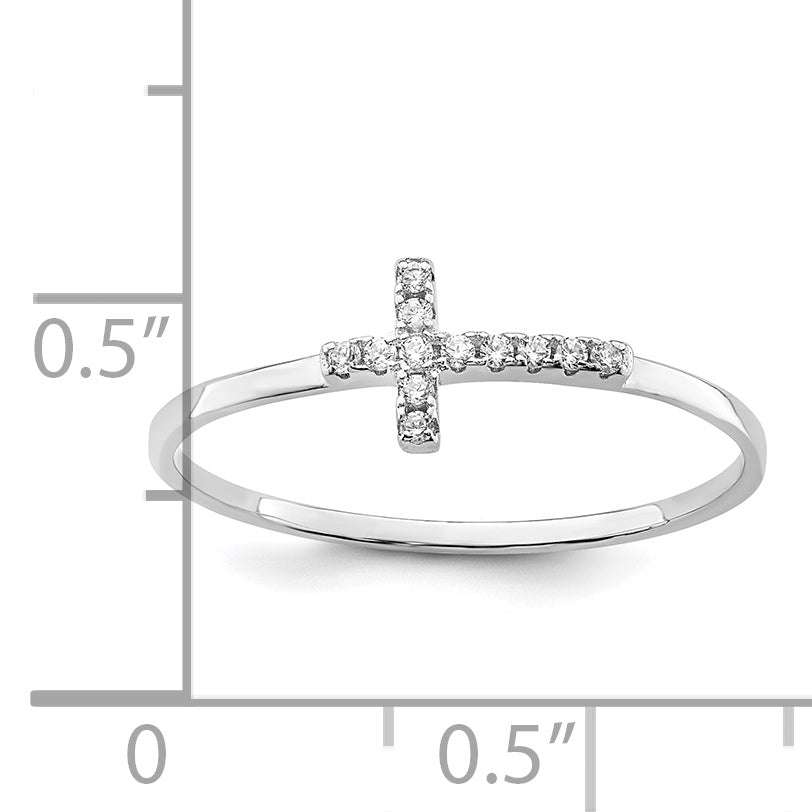 Sterling Silver Rhodium-plated CZ Side Cross Polished Ring