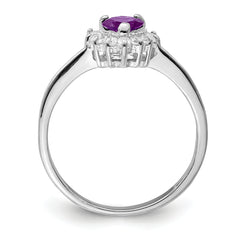 Sterling Silver Rhodium-plated Amethyst and CZ Heart Ring