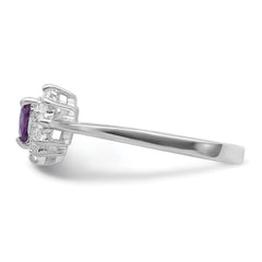 Sterling Silver Rhodium-plated Amethyst and CZ Heart Ring