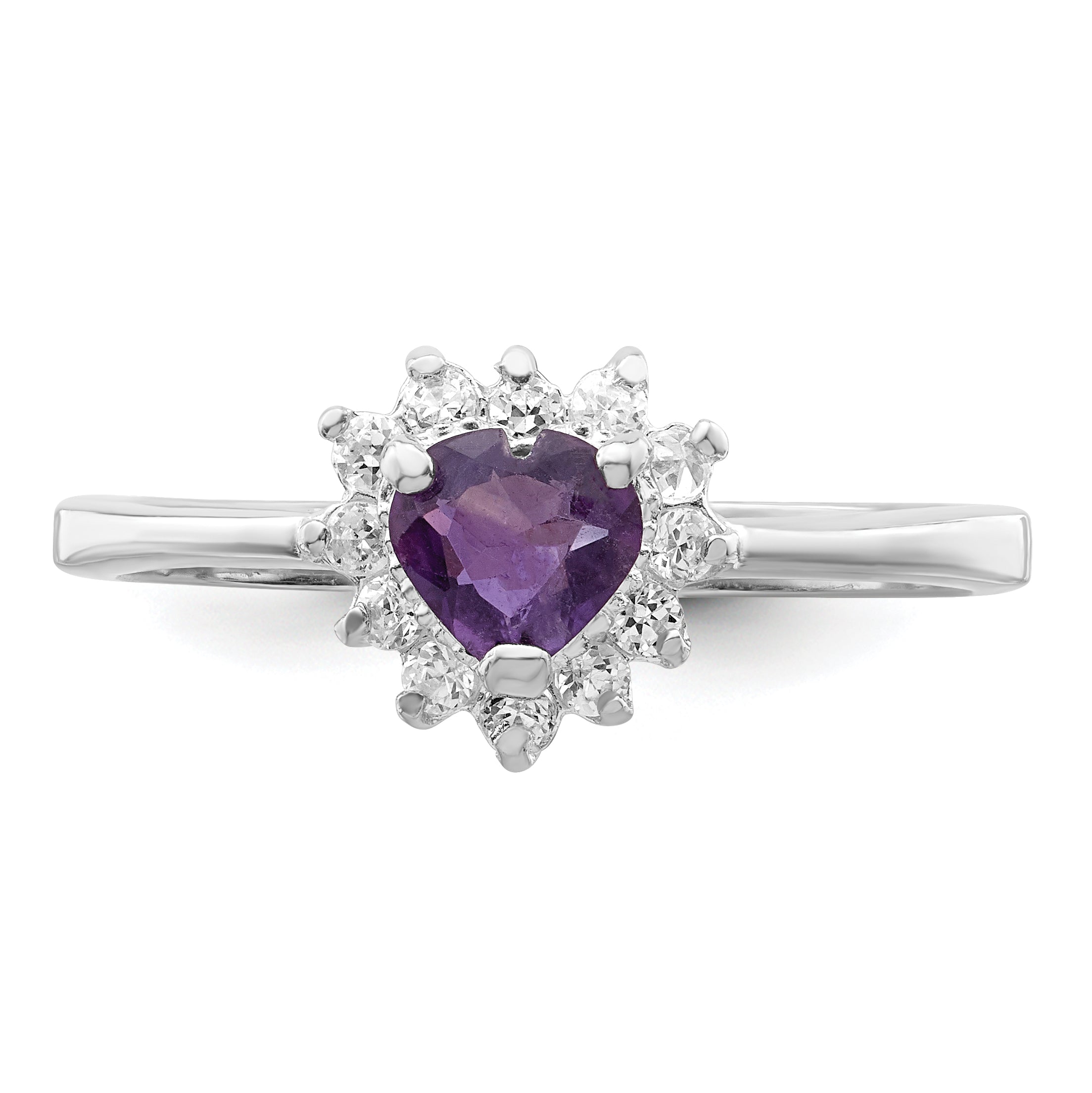 Sterling Silver Rhodium-plated Amethyst and CZ Heart Ring