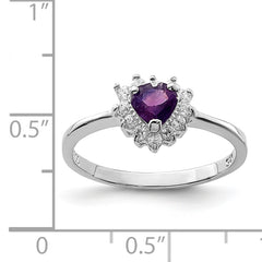 Sterling Silver Rhodium-plated Amethyst and CZ Heart Ring