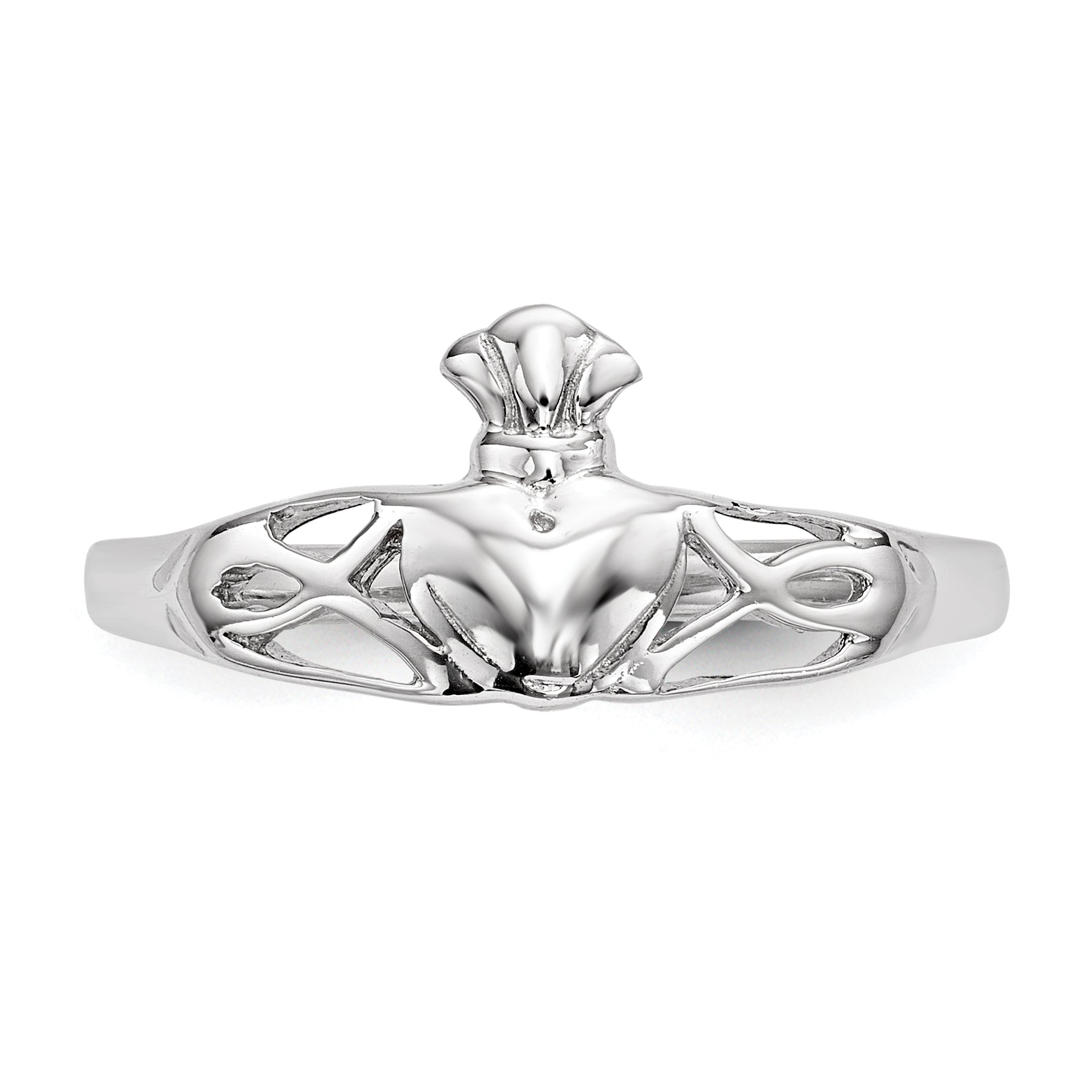 Sterling Silver Rhodium-plated Polished Claddagh Ring