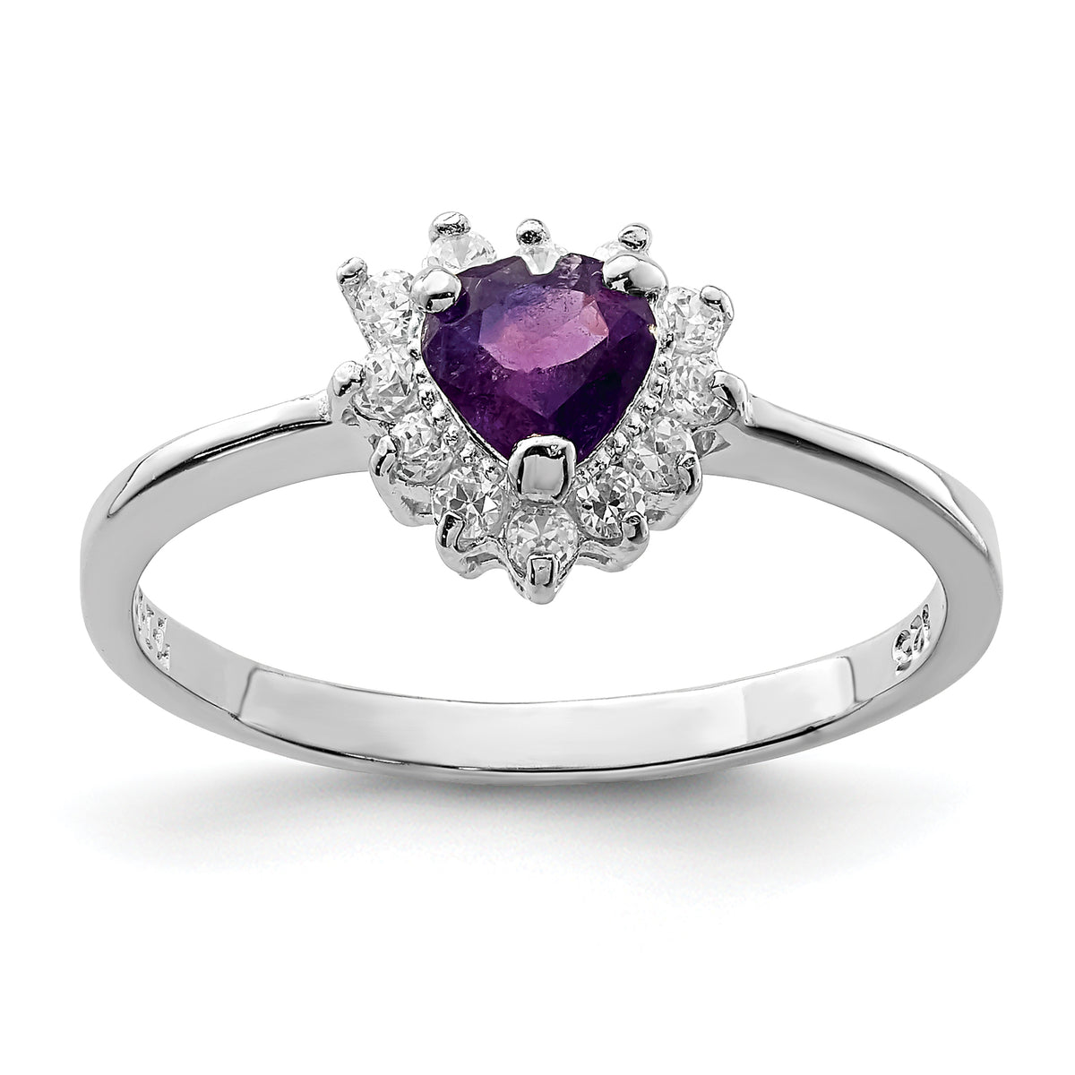 Sterling Silver Rhodium-plated Amethyst and CZ Heart Ring