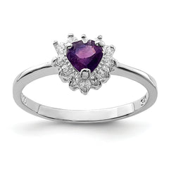 Sterling Silver Rhodium-plated Amethyst and CZ Heart Ring