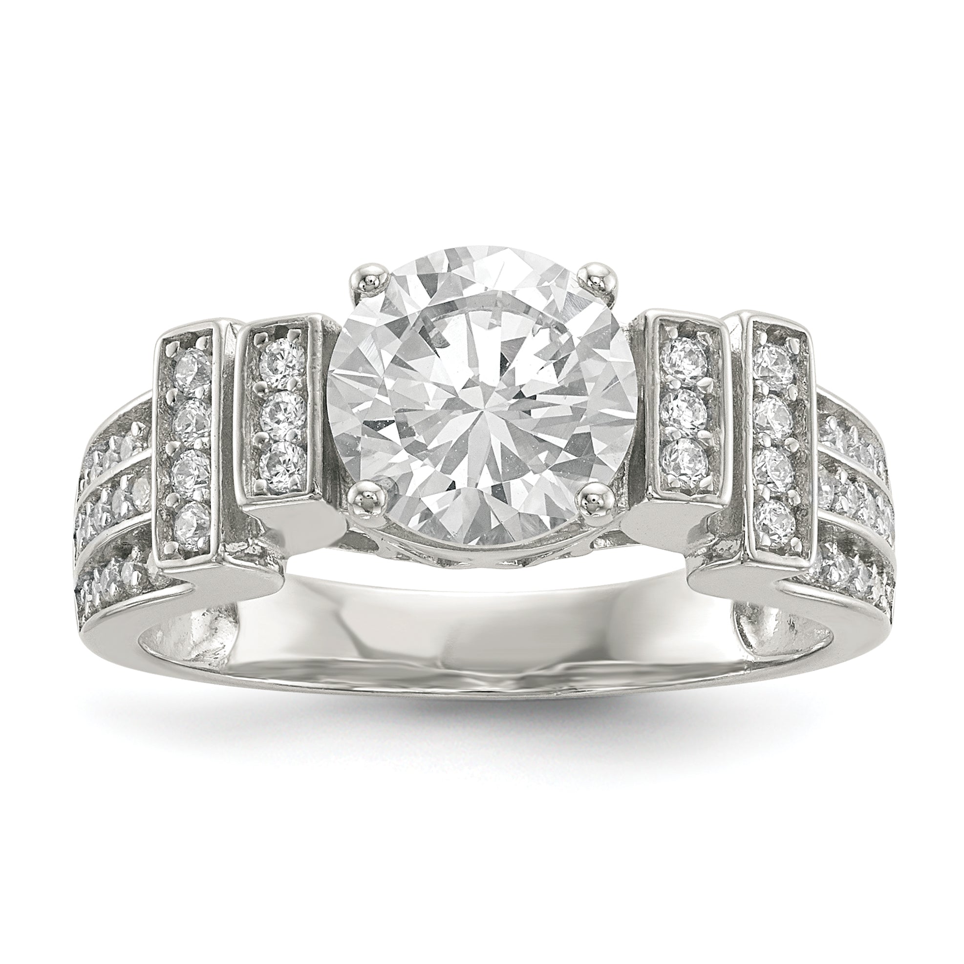 Sterling Silver Rhodium-plated CZ Tiered Pav‚ Ring