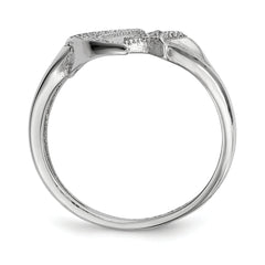 Sterling Silver Rhodium-plated CZ Moon WithStar Polished Ring