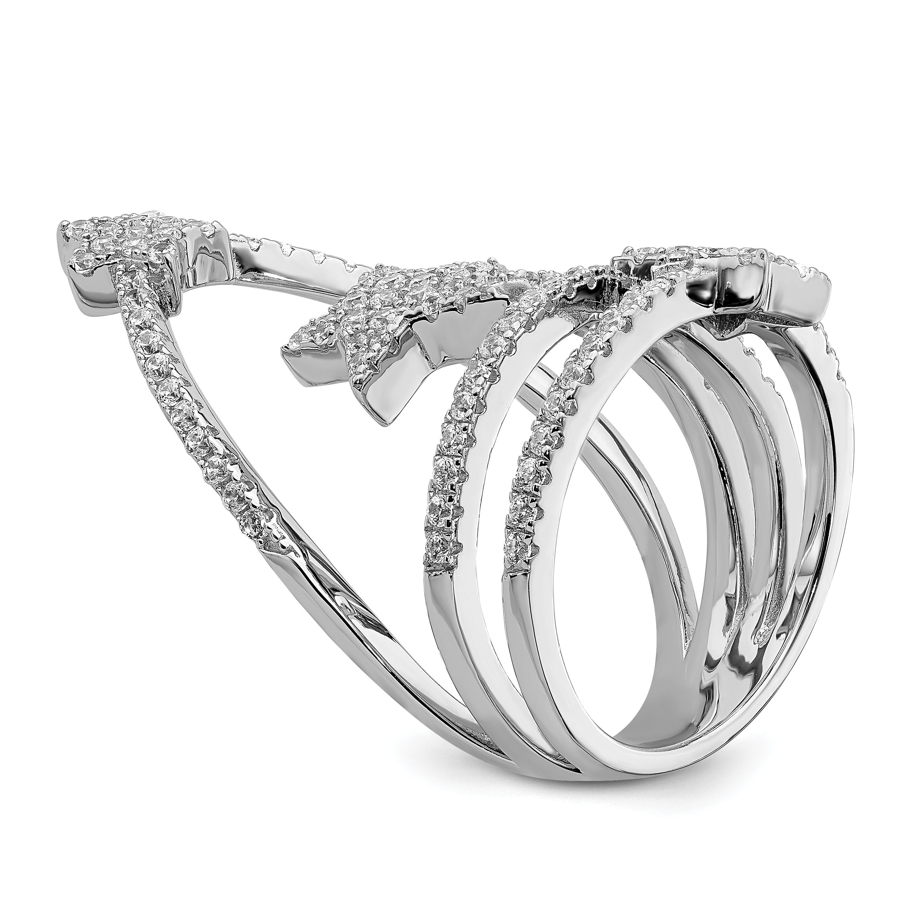 Sterling Silver Rhodium-plated CZ Star Ring