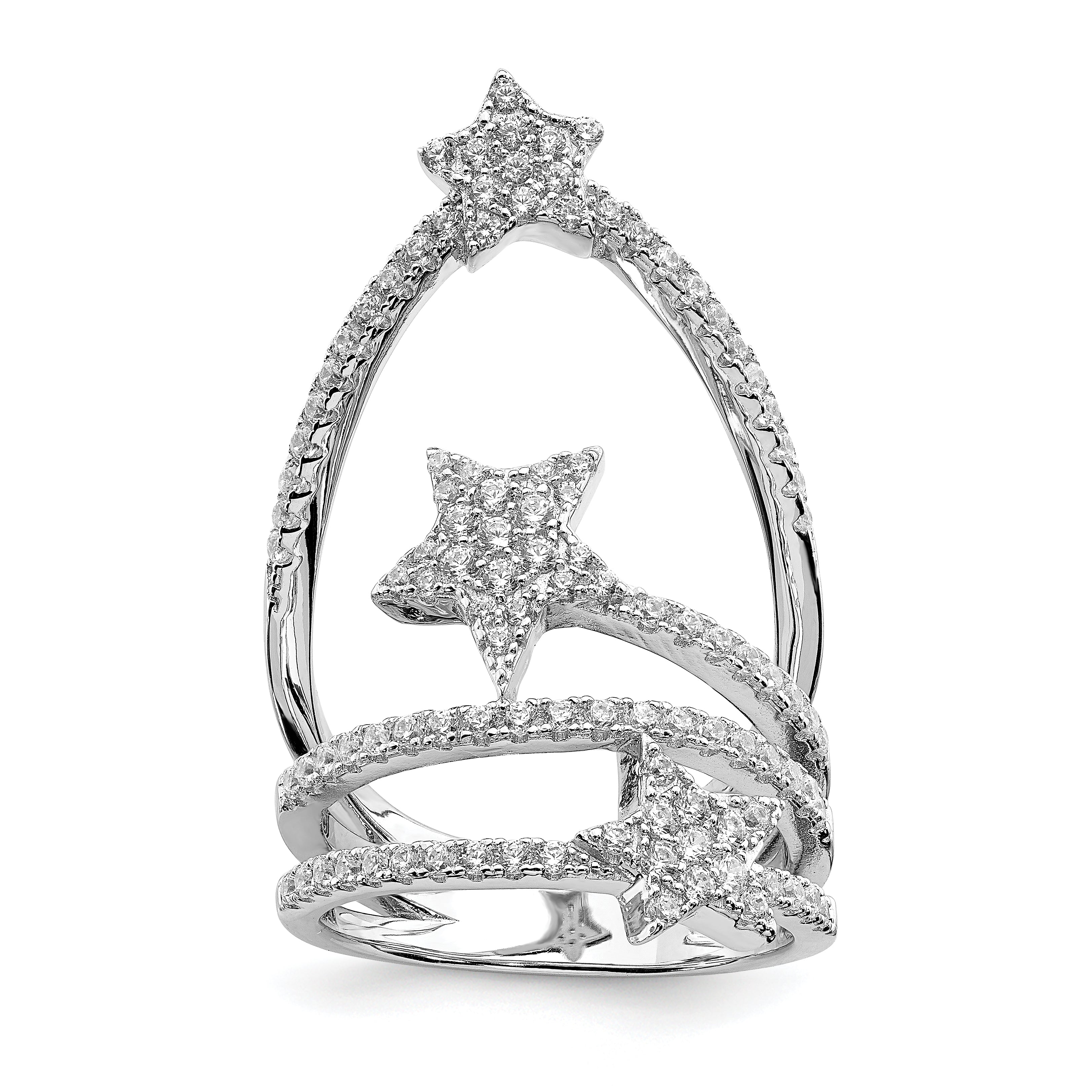 Sterling Silver Rhodium-plated CZ Star Ring