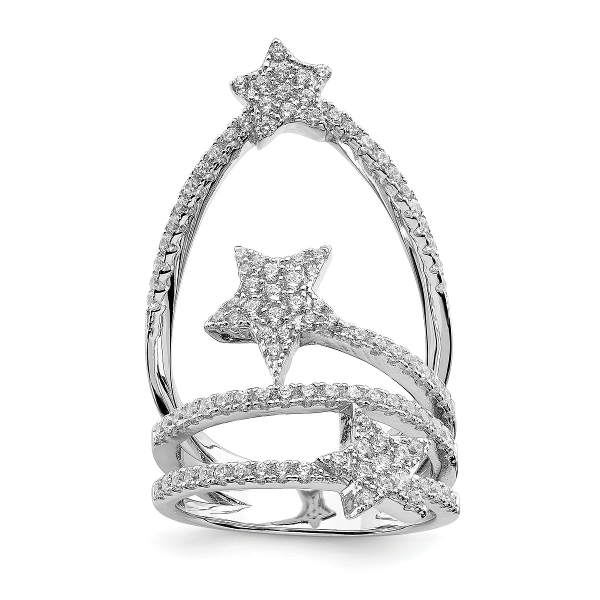 Sterling Silver Rhodium-plated CZ Star Ring