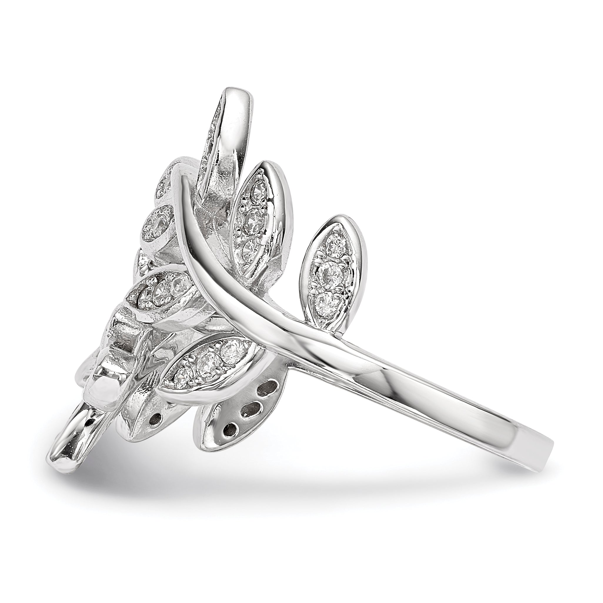 Sterling Silver Rhodium-plated Leaf CZ Ring