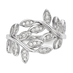 Sterling Silver Rhodium-plated Leaf CZ Ring