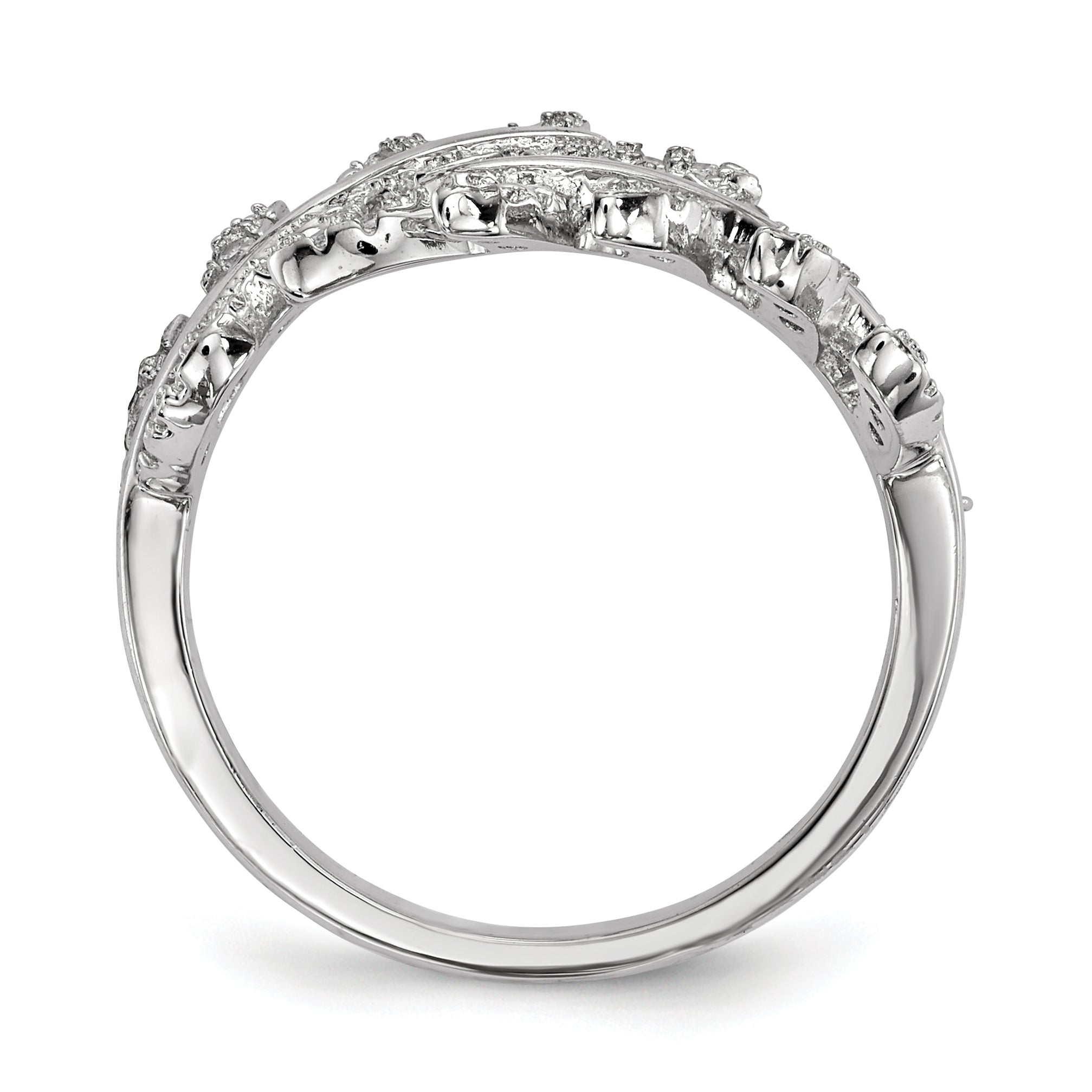 Sterling Silver Rhodium-plated CZ Leaf with Extender Ring