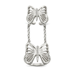 Sterling Silver Polished CZ Butterfly Double Finger Ring