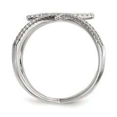 Sterling Silver Rhodium-plated CZ Star Criss Cross Ring