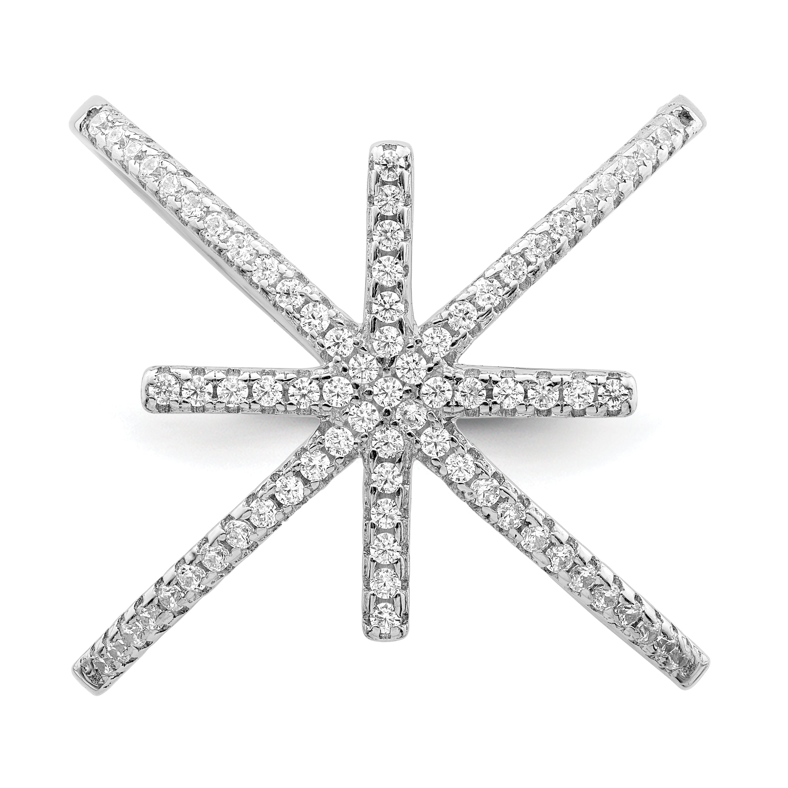 Sterling Silver Rhodium-plated CZ Star Criss Cross Ring