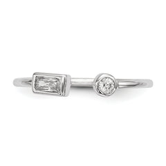 Sterling Silver Rhodium-plated CZ Square and Circle Adjustable Ring